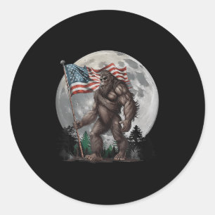 Patriot Sasquatch Bigfoot Merica Us Flag Moon 4th Classic Round Sticker