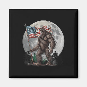 Patriot Sasquatch Bigfoot Merica Us Flag Moon 4th Magnet
