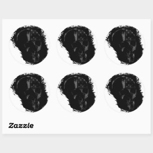 PATRIOT SKULL Black Grey Classic Round Sticker
