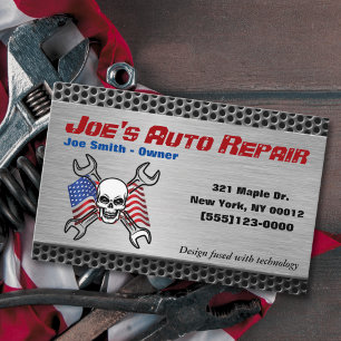 Patriot Skull Car Auto Mechanic Repair Service Business Card