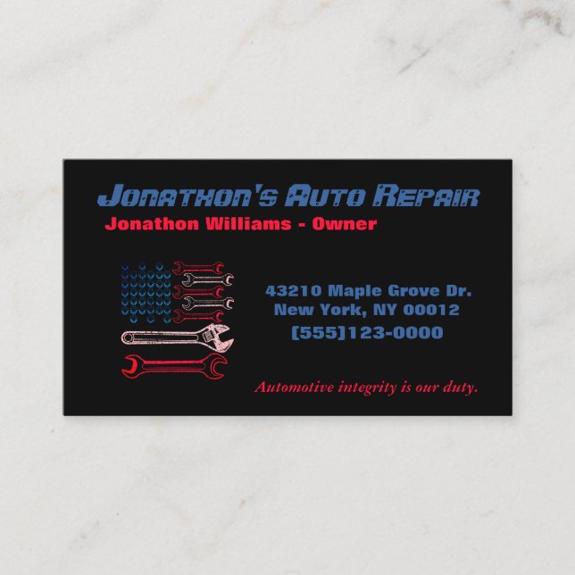 Patriot Tool Flag Car Auto Mechanic Repair Service Business Card (Front)