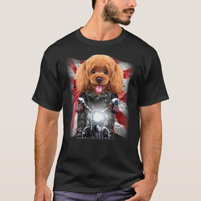 Patriot Toy Poodle Dog On Motorcycle With Flag Of  T-Shirt (Front)