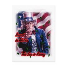 Patriot Uncle Sam says: "Invest in water" on a