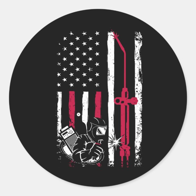Patriot Welder Red Line American USA Flag Patrioti Classic Round Sticker (Front)
