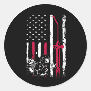 Patriot Welder Red Line American USA Flag Patrioti Classic Round Sticker