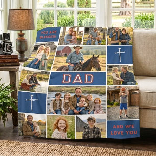 Patriotic 12 Photo Custom Dad Name Faith Legacy Fleece Blanket