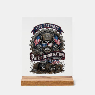 Patriotic 1776 Off Road Skull Monster Truck Heavy Acrylic Sign