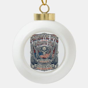 Patriotic 1776 Off Road Skull Monster Truck Heavy Ceramic Ball Christmas Ornament