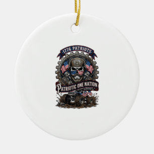 Patriotic 1776 Off Road Skull Monster Truck Heavy  Ceramic Tree Decoration