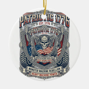 Patriotic 1776 Off Road Skull Monster Truck Heavy Ceramic Tree Decoration