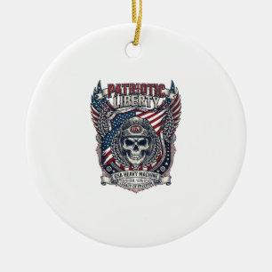 Patriotic 1776 Off Road Skull Monster Truck Heavy Ceramic Tree Decoration
