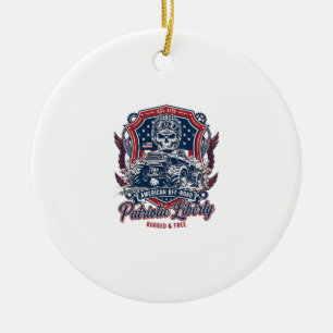 Patriotic 1776 Off Road Skull Monster Truck Heavy Ceramic Tree Decoration