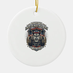 Patriotic 1776 Off Road Skull Monster Truck Heavy Ceramic Tree Decoration