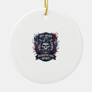 Patriotic 1776 Off Road Skull Monster Truck Heavy  Ceramic Tree Decoration
