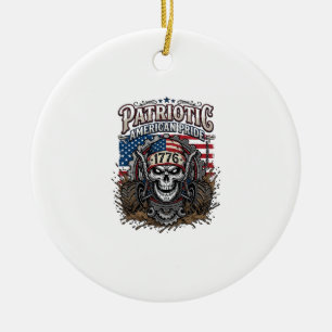 Patriotic 1776 Off Road Skull Monster Truck Heavy  Ceramic Tree Decoration