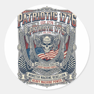 Patriotic 1776 Off Road Skull Monster Truck Heavy Classic Round Sticker