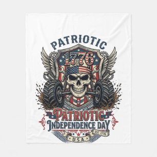Patriotic 1776 Off Road Skull Monster Truck Heavy Fleece Blanket