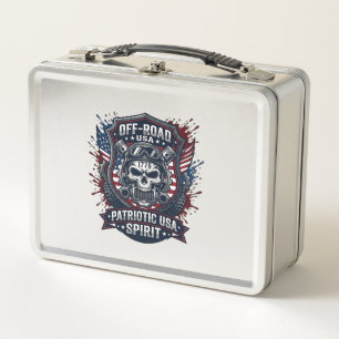 Patriotic 1776 Off Road Skull Monster Truck Heavy  Metal Lunch Box