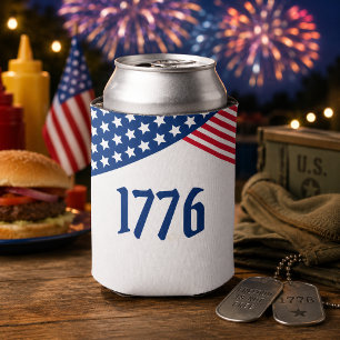 Patriotic 1776 USA Flag Design Can Cooler