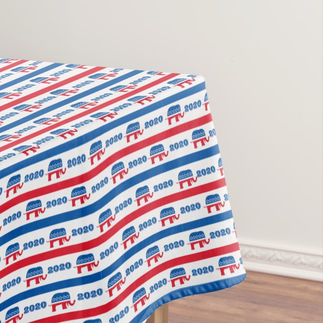 Patriotic 2020 Republican Elephant Stripes Tablecloth (In Situ)