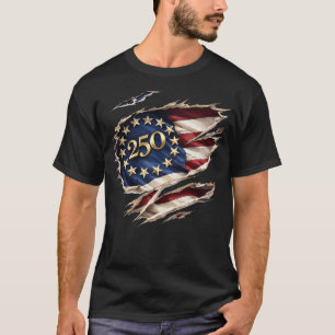 Patriotic 250 Americana Ripped Flag Graphic T-Shirt
