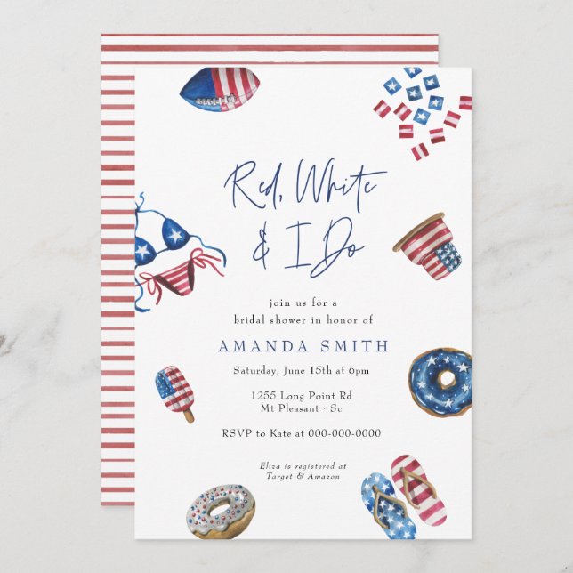 Patriotic 4th July Red White & I Do Bridal Shower Invitation (Front/Back)