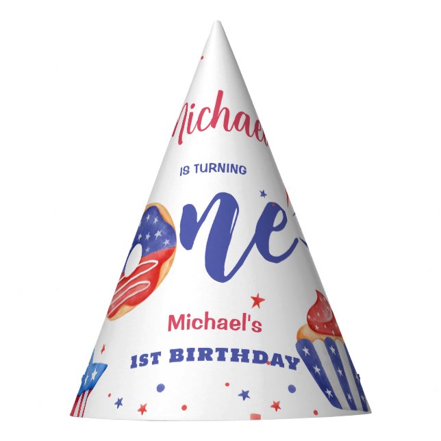 Patriotic 4th of July 1st Birthday Party Hat (Front)