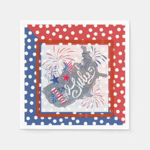 Patriotic 4th of July America Map Flag Napkin