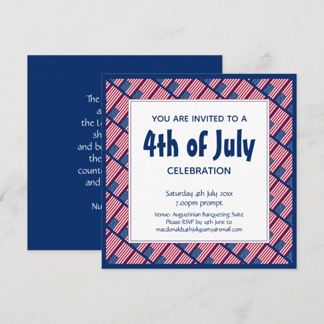 Patriotic 4TH OF JULY American Flag Blue Party Invitation (Front/Back)