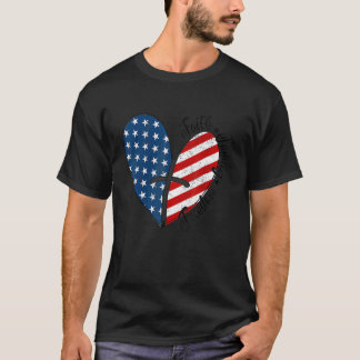 Patriotic 4th Of July American Flag Heart Faith Lo T-Shirt