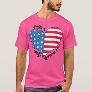 Patriotic 4th Of July American Flag Heart Faith Lo T-Shirt