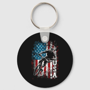 Patriotic 4th Of July American Flag Mountain Bikin Key Ring