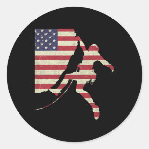 Patriotic 4th Of July American Usa Flag Rock Climb Classic Round Sticker