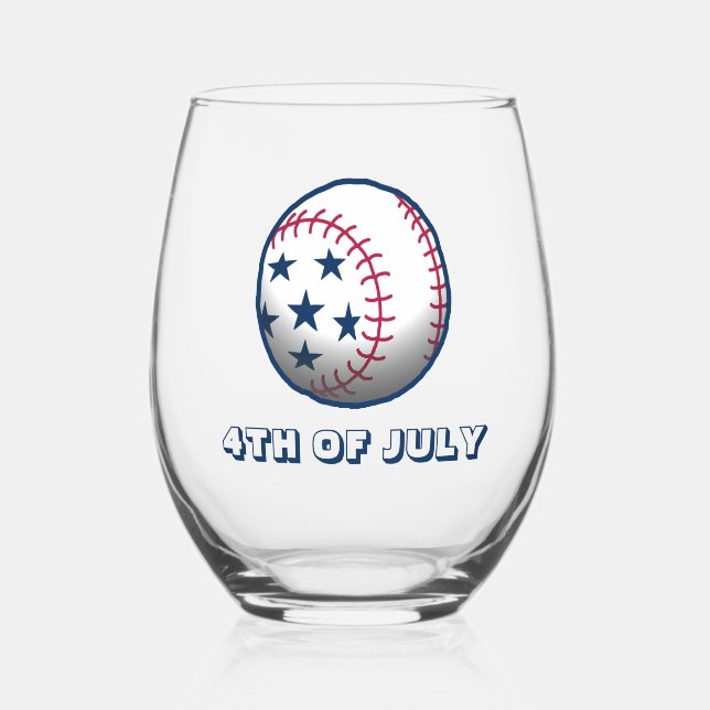 Patriotic 4th of July Baseball Stemless Wine Glass (Front)