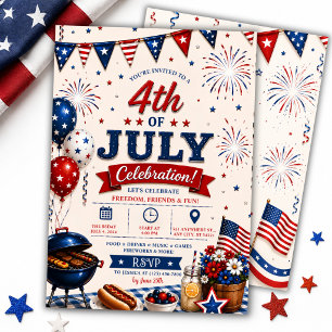 Patriotic 4th of July BBQ party Invitation