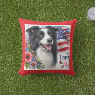 Patriotic 4th of July Border Collie Throw Pillow