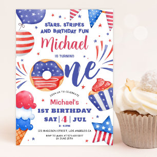 Patriotic 4th of July Boy 1st Birthday Invitation