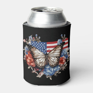 Patriotic 4th Of July Butterfly Can Cooler