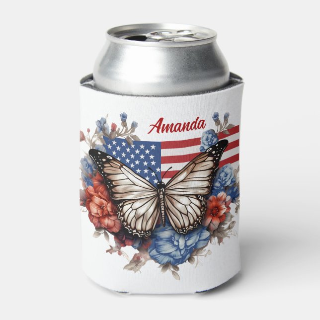 Patriotic 4th Of July Butterfly Can Cooler (Can Front)