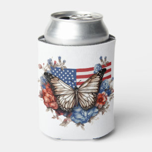 Patriotic 4th Of July Butterfly Can Cooler