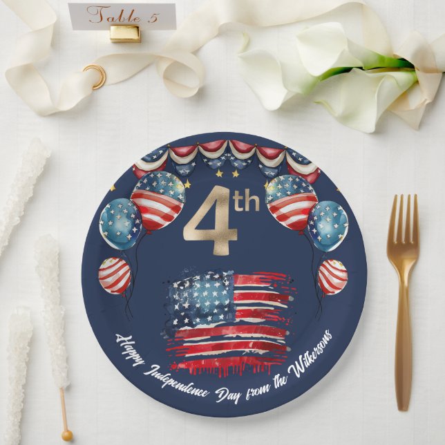 Patriotic 4th of July Celebration on Navy Blue Paper Plate (Wedding)