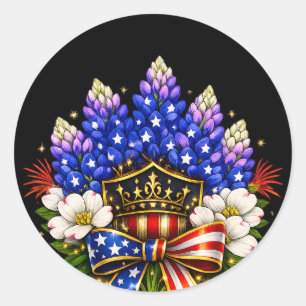 Patriotic 4th of July Clip Art Texas Bluebonnet Classic Round Sticker