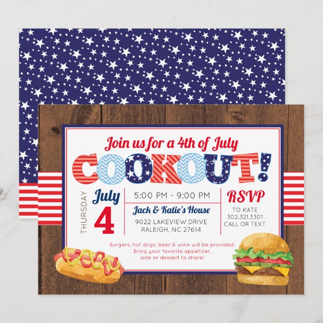 Patriotic 4th of July Cookout Party Invitation (Front/Back)