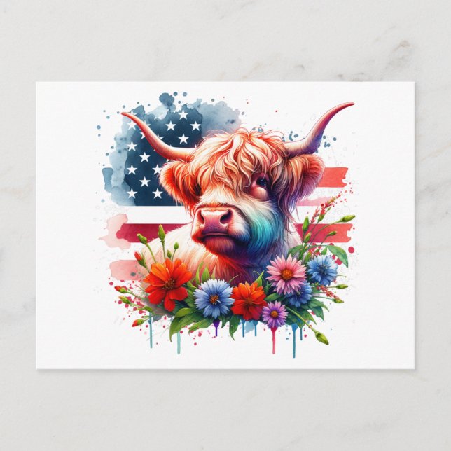 Patriotic 4th of July Cow Postcard (Front)