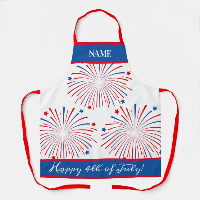 Patriotic 4th of July fireworks party BBQ apron (Front)