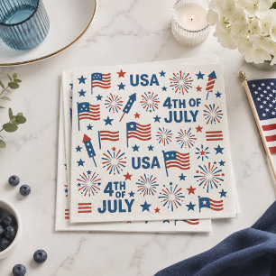 Patriotic 4th of July 🇺🇸 Fireworks, Stars & Fl Napkin