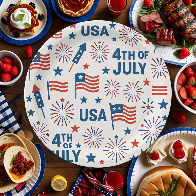 Patriotic 4th of July 🇺🇸 | Fireworks, Stars & Fl Paper Plate (Creator Uploaded)