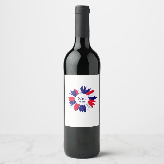 Patriotic 4th of July Floral 250 USA Anniversary Wine Label (Front)