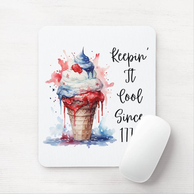 Patriotic 4th of July Ice Cream T-Shirt Mouse Mat (With Mouse)
