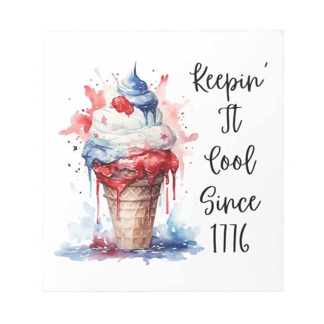 Patriotic 4th of July Ice Cream T-Shirt Notepad (Front)